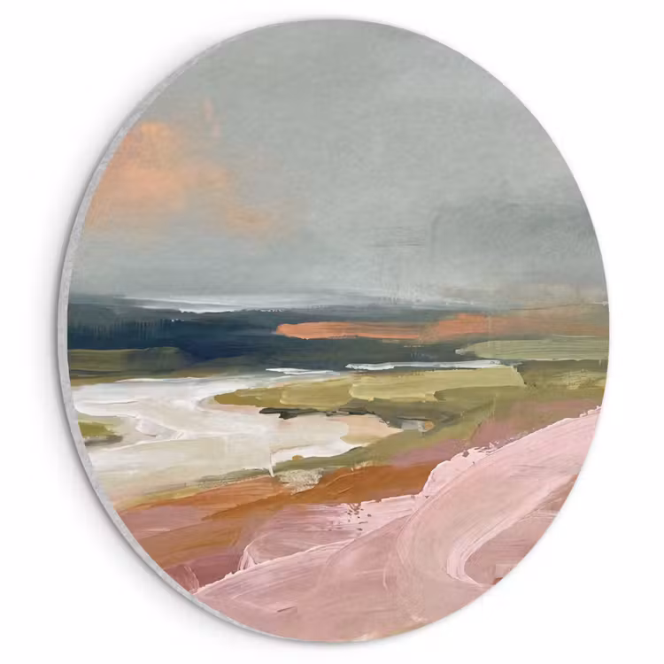 Akoestisch schilderij rond - Landschap - Rivier - Abstract - Roze - Groen — 1