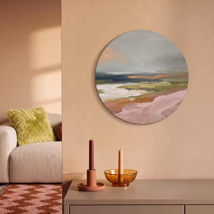 Akoestisch schilderij rond - Landschap - Rivier - Abstract - Roze - Groen — 3