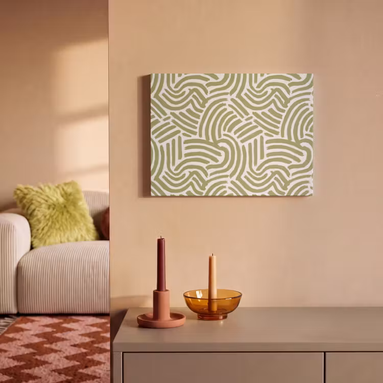 Akoestisch schilderij - Saliegroen - Abstract - Bogen - Handgetekend - Patroon — 2