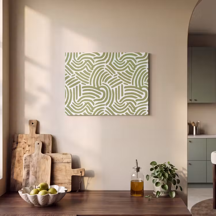Akoestisch schilderij - Saliegroen - Abstract - Bogen - Handgetekend - Patroon — 3
