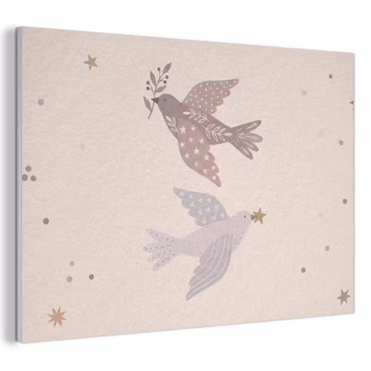 Akoestisch schilderij - Vogel - Bessen - Natuur - Modern - Beige — 1