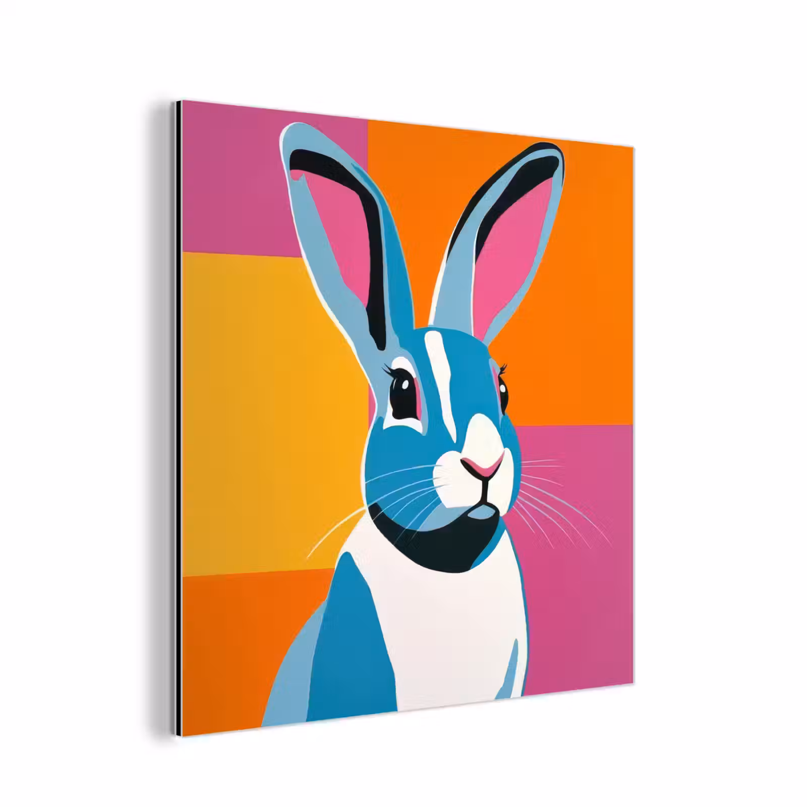 Aluminium schilderij - Haas - Kleurvakken - Oren - Roze — 1