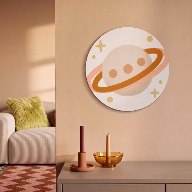 Akoestisch schilderij rond - Planeet - Ringen - Ruimte - Illustratie - Beige — 3