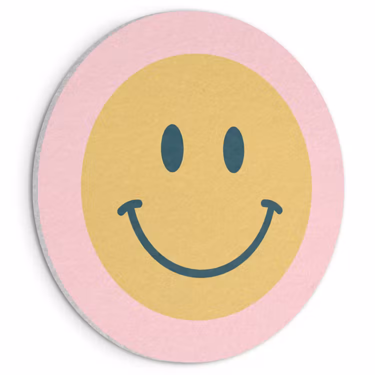 Akoestisch schilderij rond - Smiley - Geel - Roze - Symbool - Minimalistisch — 1