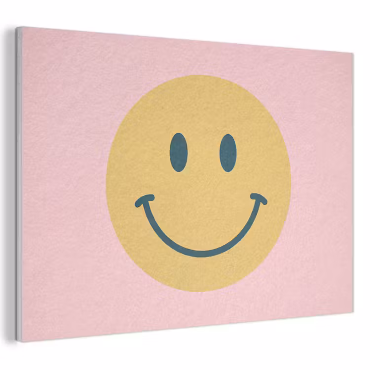 Akoestisch schilderij - Smiley - Geel - Roze - Symbool - Minimalistisch — 1