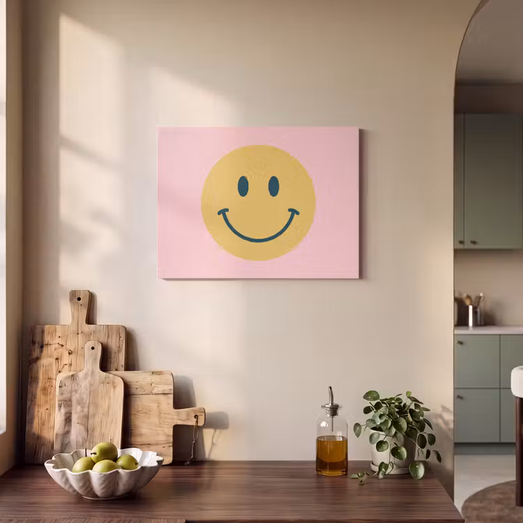 Akoestisch schilderij - Smiley - Geel - Roze - Symbool - Minimalistisch — 3