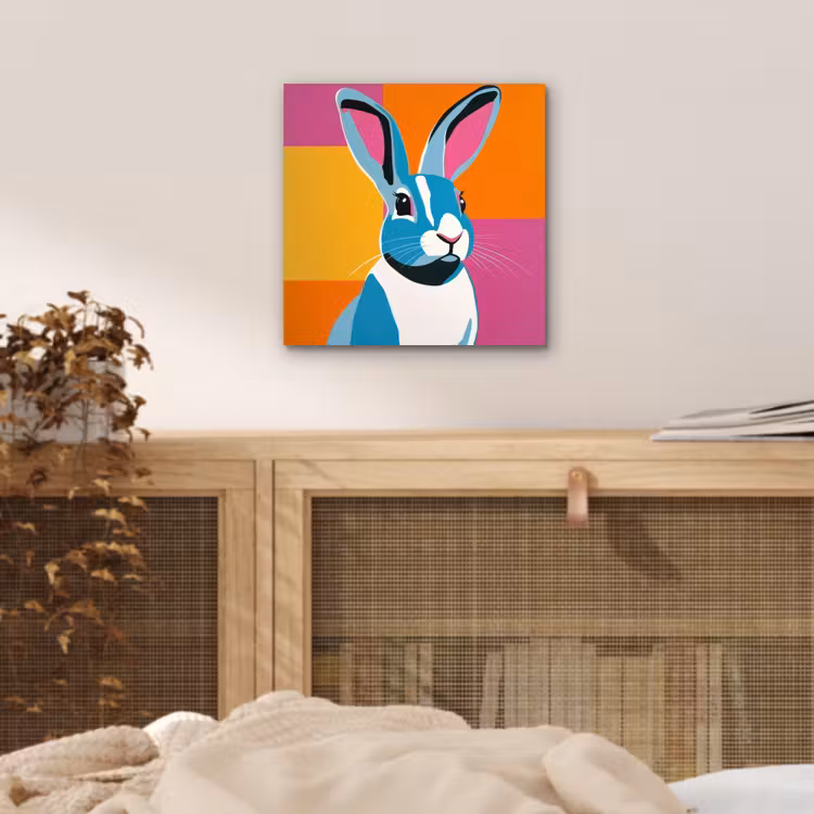Aluminium schilderij - Haas - Kleurvakken - Oren - Roze — 4