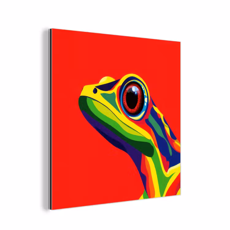 Aluminium schilderij - Kikker - Kleurrijk - Strepen - Ogen — 1