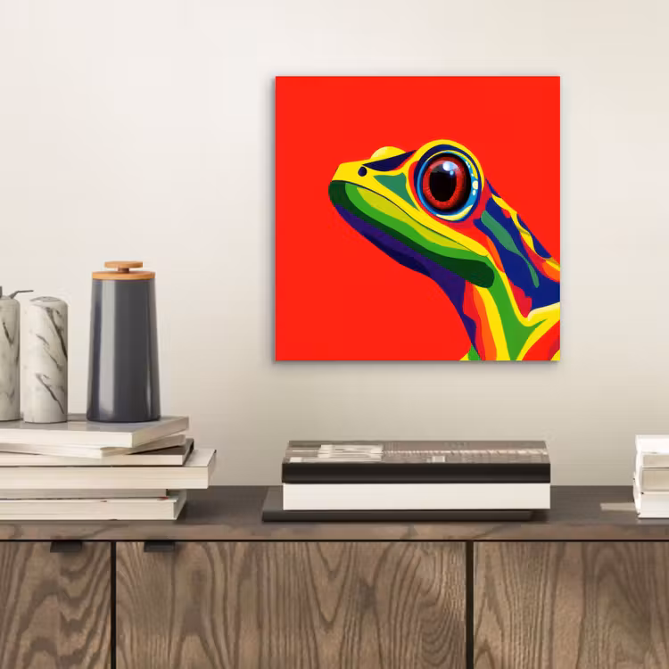 Aluminium schilderij - Kikker - Kleurrijk - Strepen - Ogen — 2