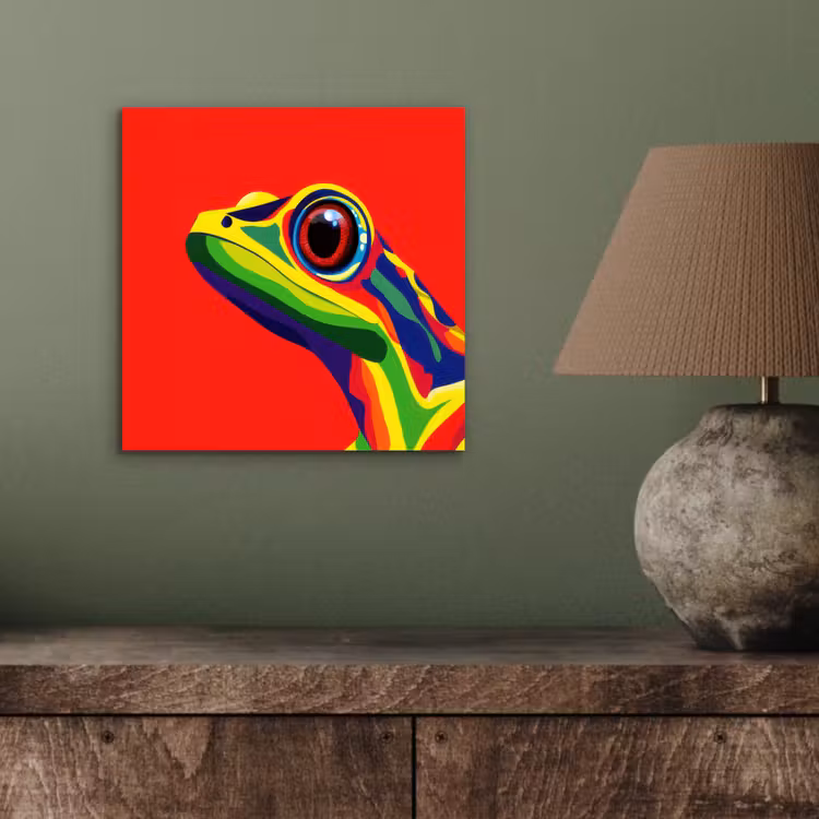 Aluminium schilderij - Kikker - Kleurrijk - Strepen - Ogen — 3