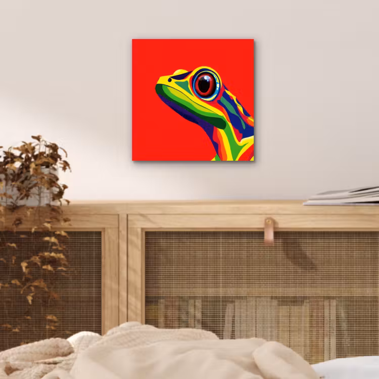 Aluminium schilderij - Kikker - Kleurrijk - Strepen - Ogen — 4