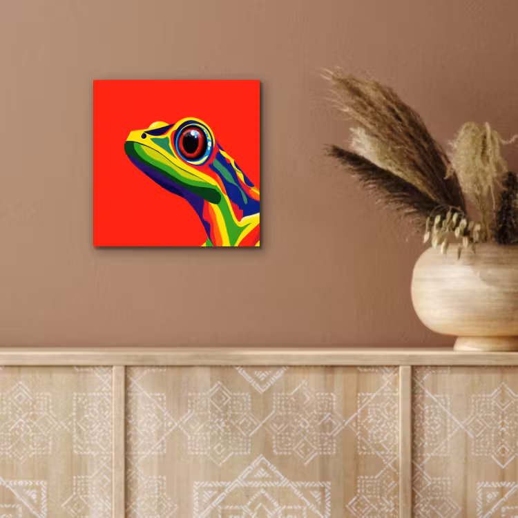 Aluminium schilderij - Kikker - Kleurrijk - Strepen - Ogen — 5