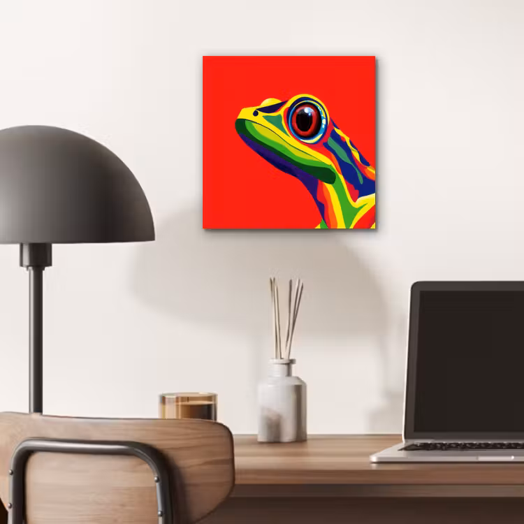 Aluminium schilderij - Kikker - Kleurrijk - Strepen - Ogen — 6