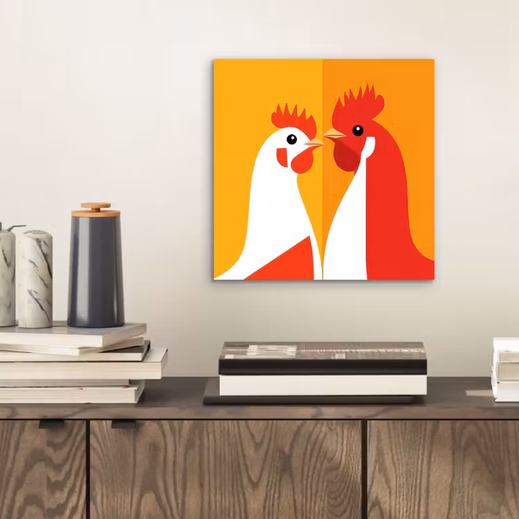Aluminium schilderij - Kippen - Oranje - Vlakken — 2