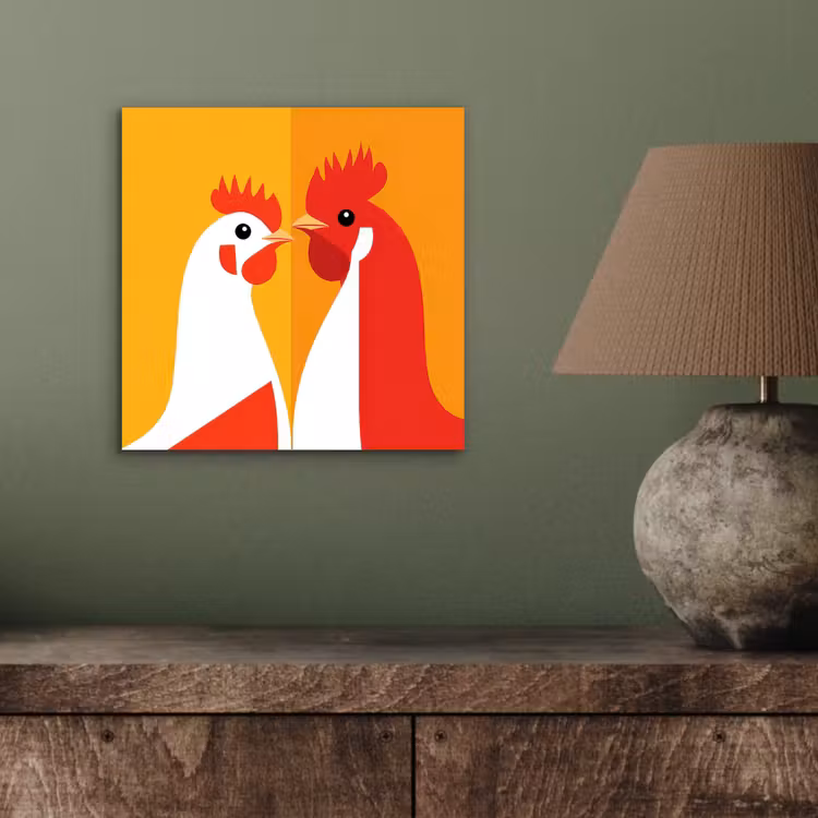 Aluminium schilderij - Kippen - Oranje - Vlakken — 3