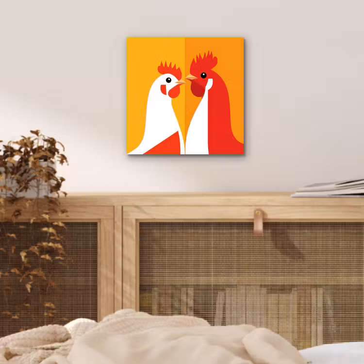 Aluminium schilderij - Kippen - Oranje - Vlakken — 4