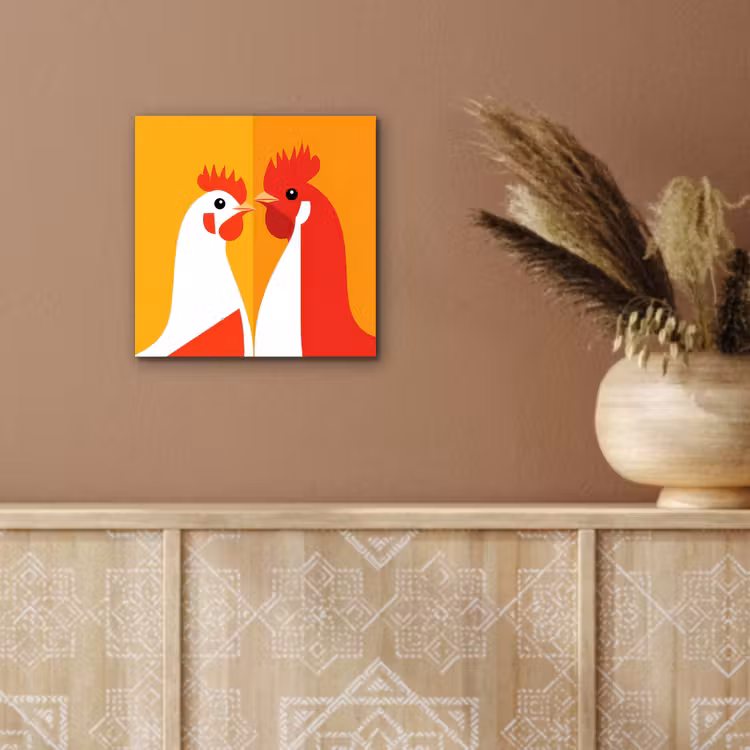 Aluminium schilderij - Kippen - Oranje - Vlakken — 5