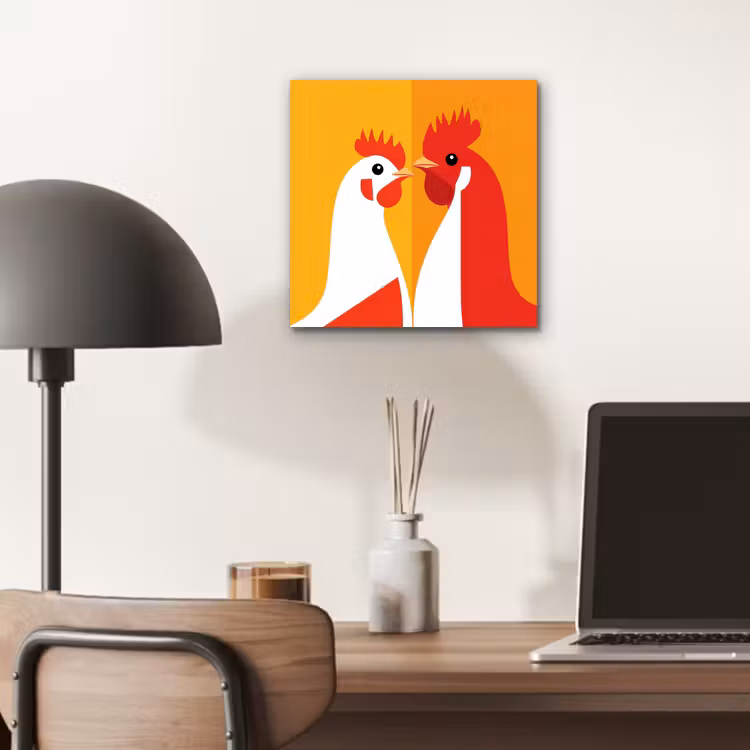 Aluminium schilderij - Kippen - Oranje - Vlakken — 6