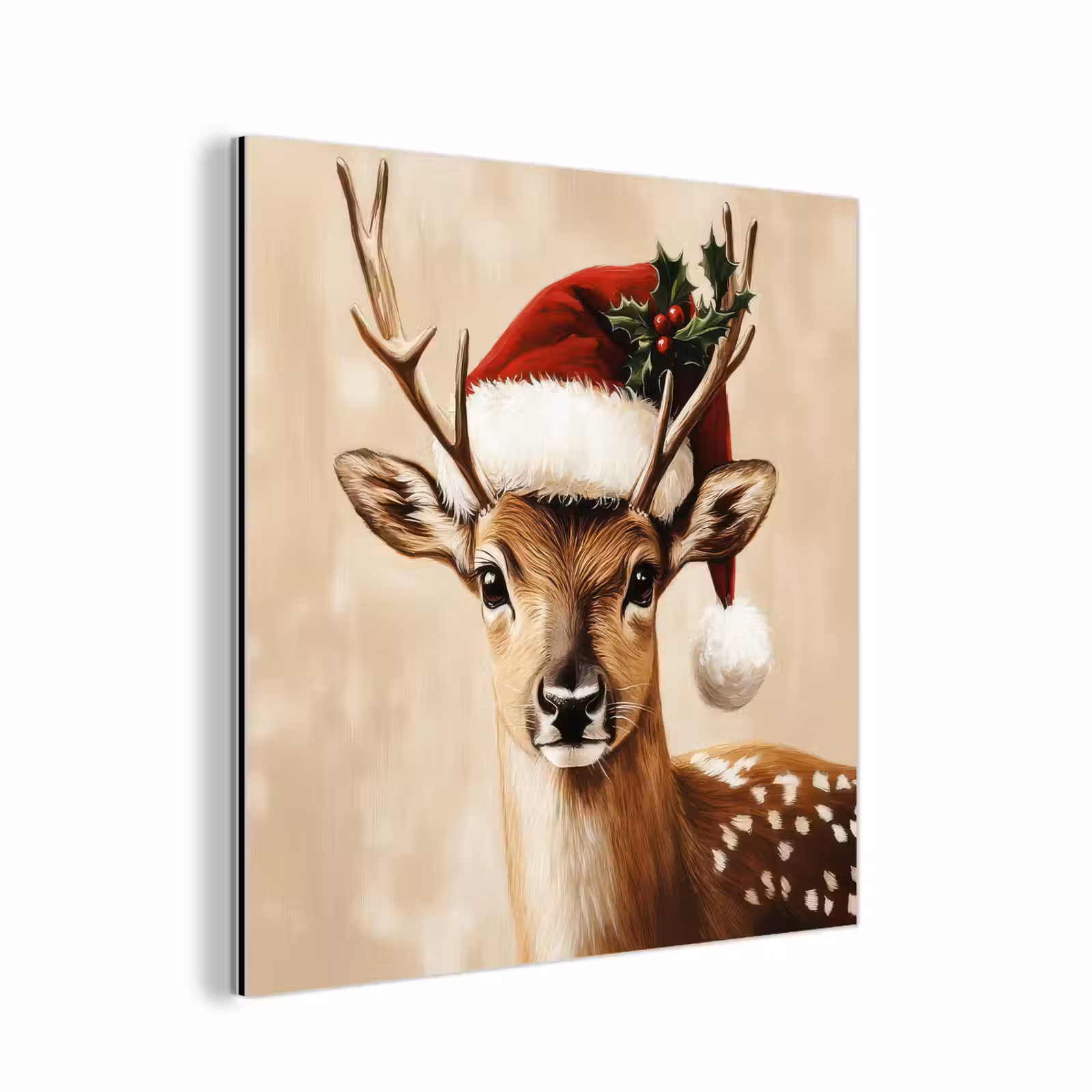 Aluminium schilderij - Kerst - Hert - Gewei - Rood — 1