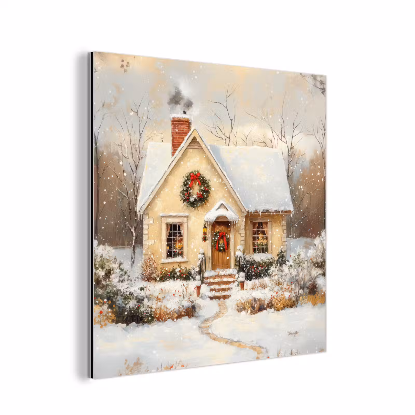 Aluminium schilderij - Kerst - Huis - Winter - Sneeuw — 1