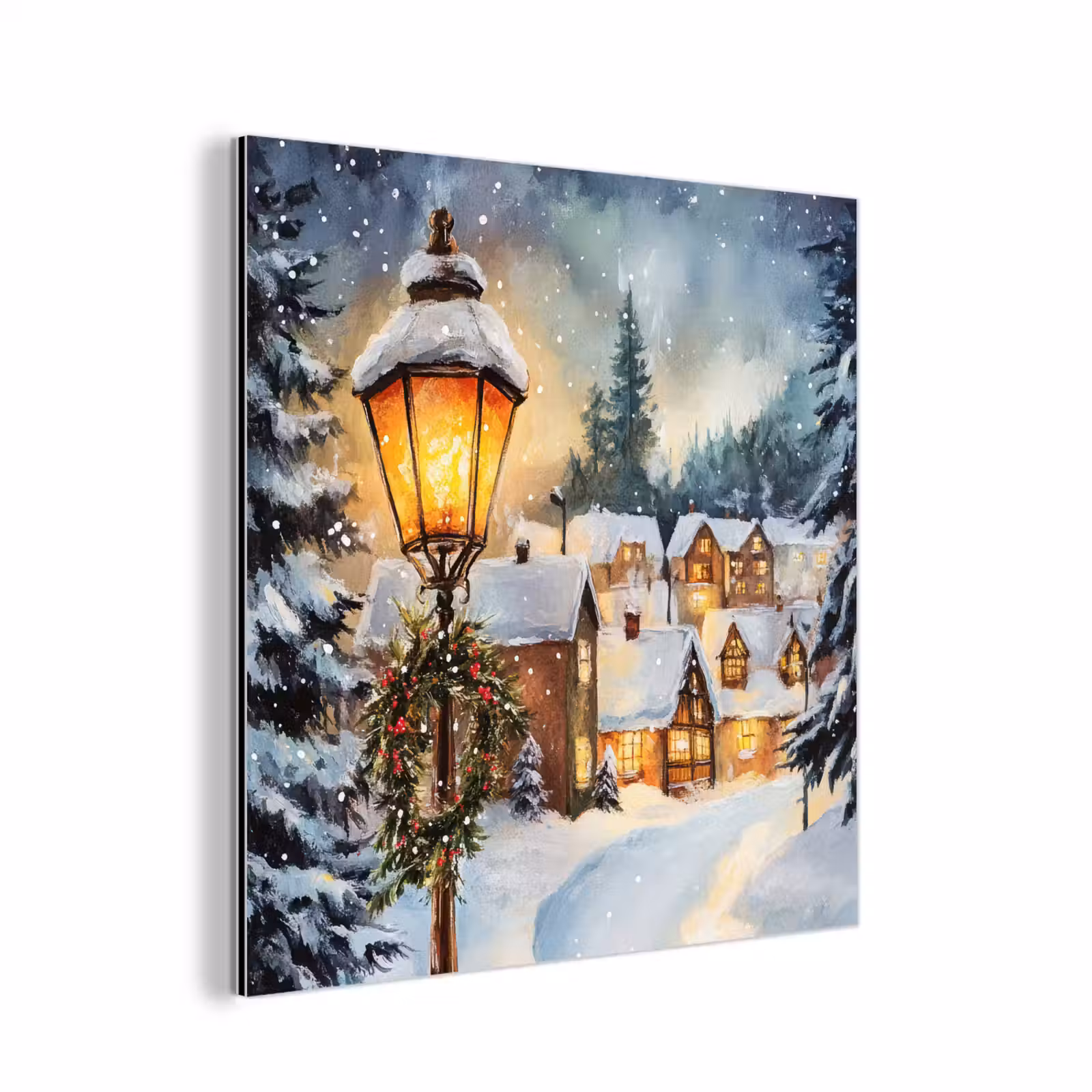 Aluminium schilderij - Kerstdorp - Huizen - Sneeuw - Kerst — 1