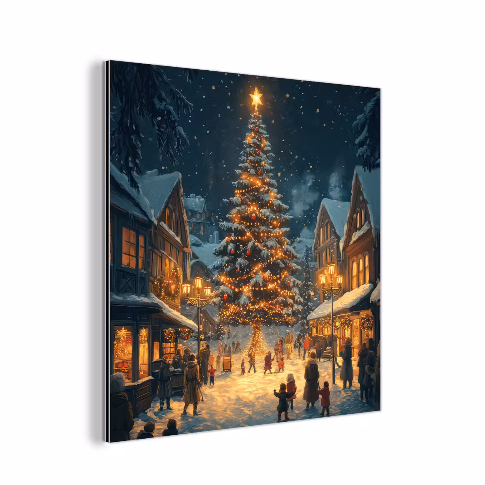 Aluminium schilderij - Kerstfeest - Dorp - Donker — 1