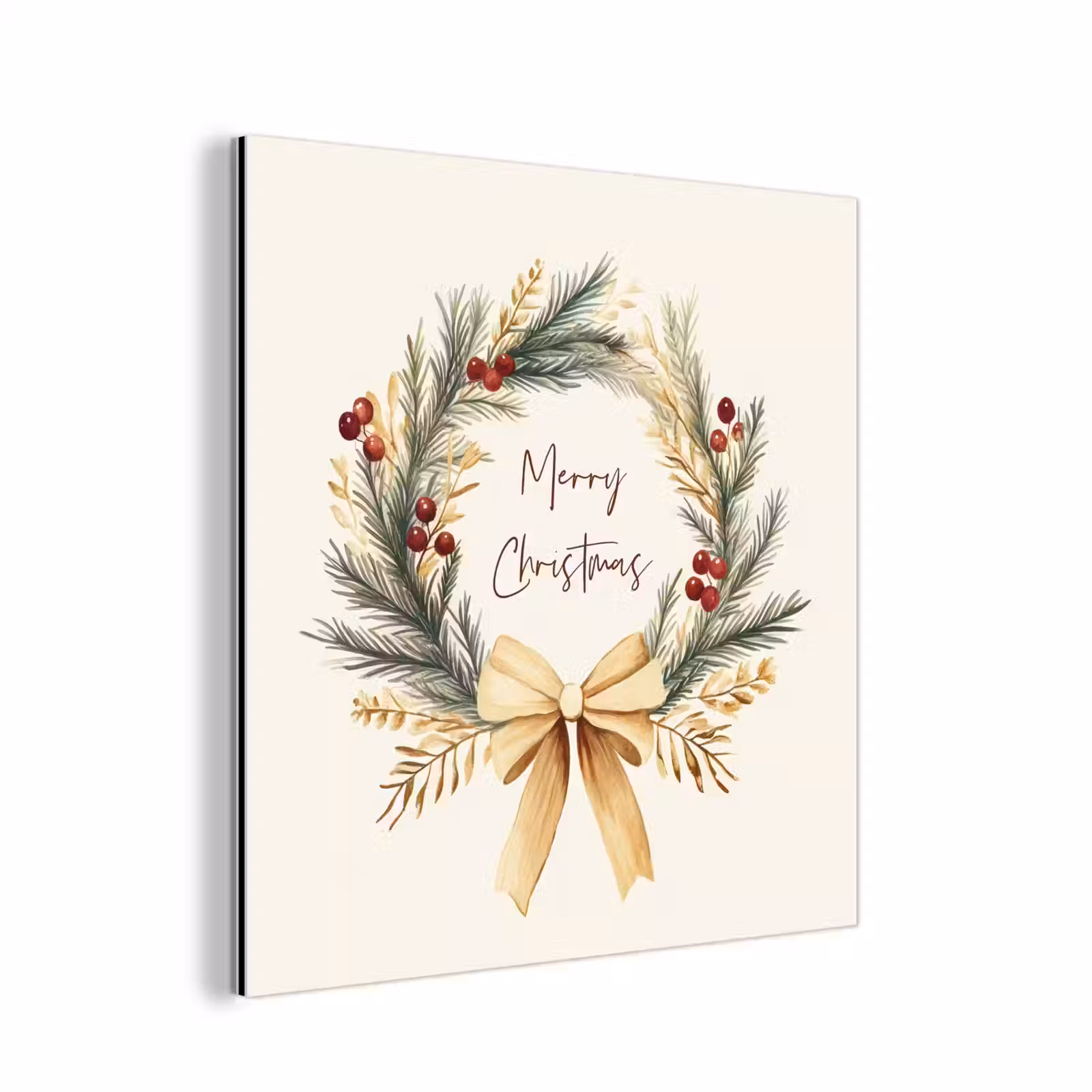 Aluminium schilderij - Kerstkrans - Kerst - Goud - Beige — 1