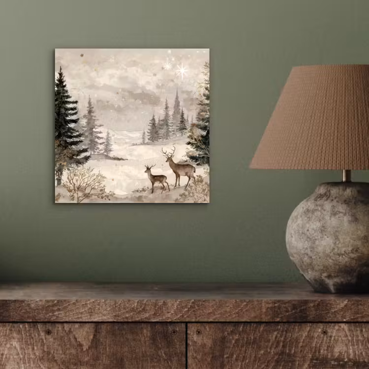 Aluminium schilderij - Bos - Herten - Winter - Sneeuw — 3