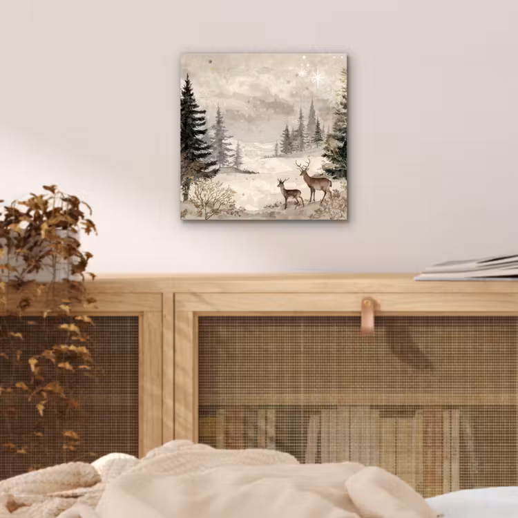 Aluminium schilderij - Bos - Herten - Winter - Sneeuw — 4
