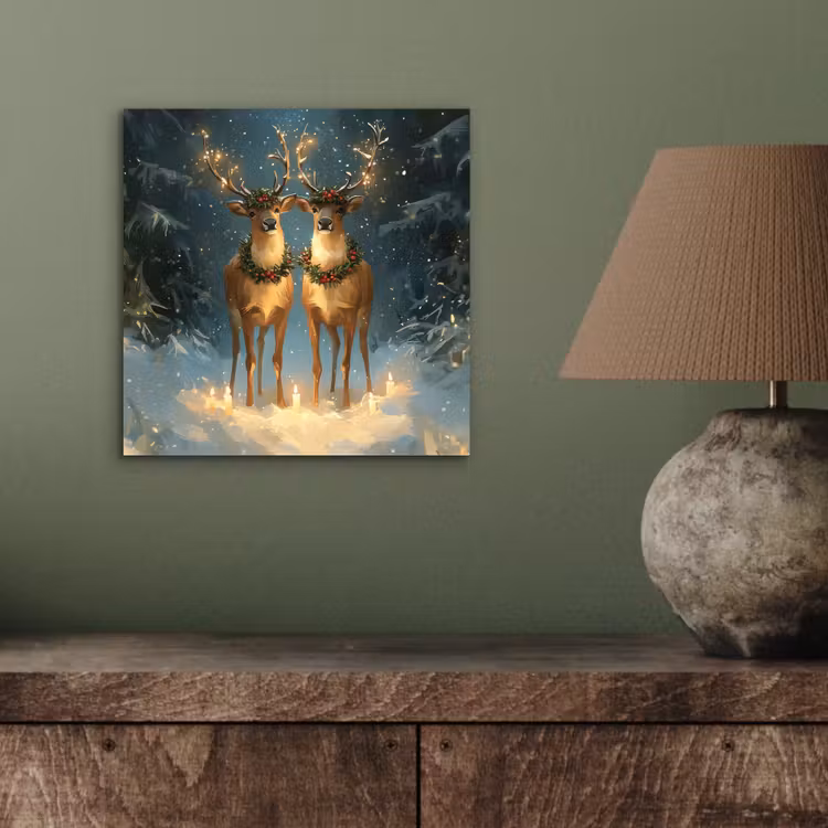 Aluminium schilderij - Dennensprookje - Rendier - Nacht — 3