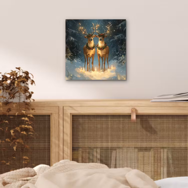 Aluminium schilderij - Dennensprookje - Rendier - Nacht — 4