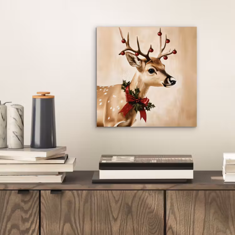 Aluminium schilderij - Gewei - Kerst - Rendier - Rood — 2