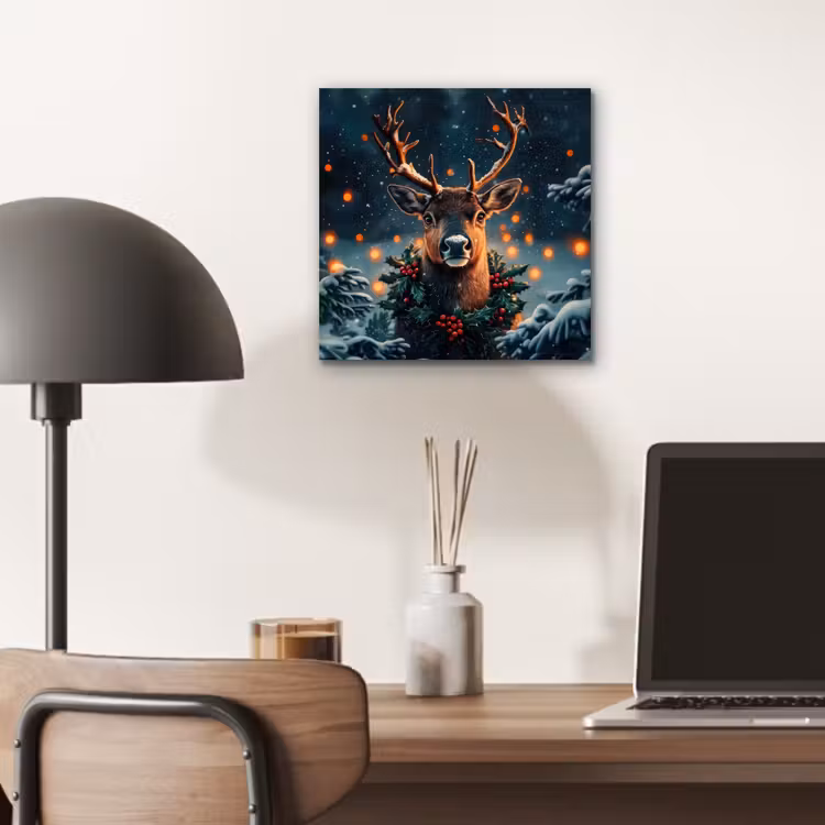 Aluminium schilderij - Hert - Kerst - Winter - Sneeuw - Kerstkrans — 6