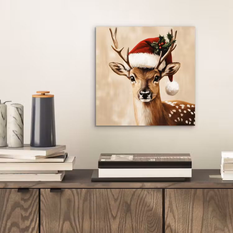 Aluminium schilderij - Kerst - Hert - Gewei - Rood — 2