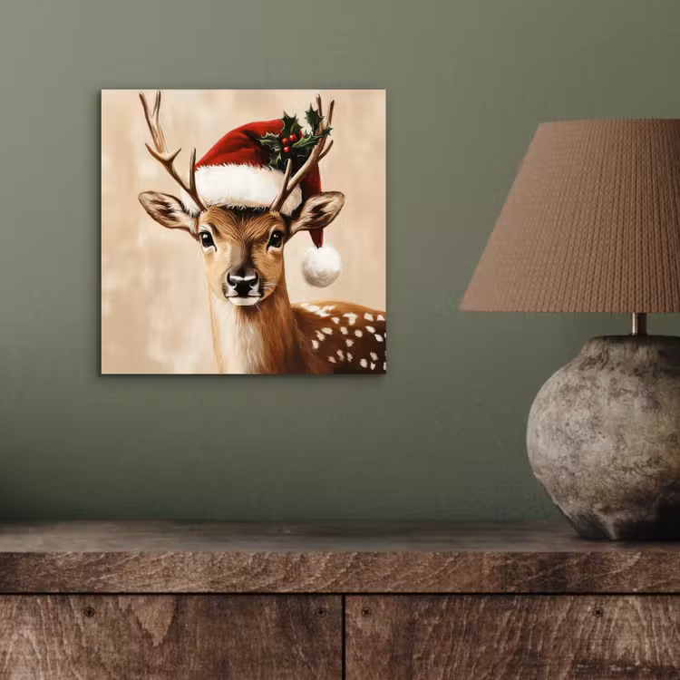 Aluminium schilderij - Kerst - Hert - Gewei - Rood — 3