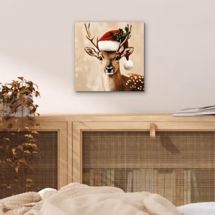 Aluminium schilderij - Kerst - Hert - Gewei - Rood — 4