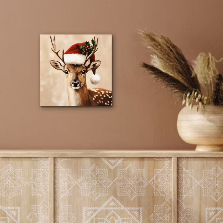 Aluminium schilderij - Kerst - Hert - Gewei - Rood — 5