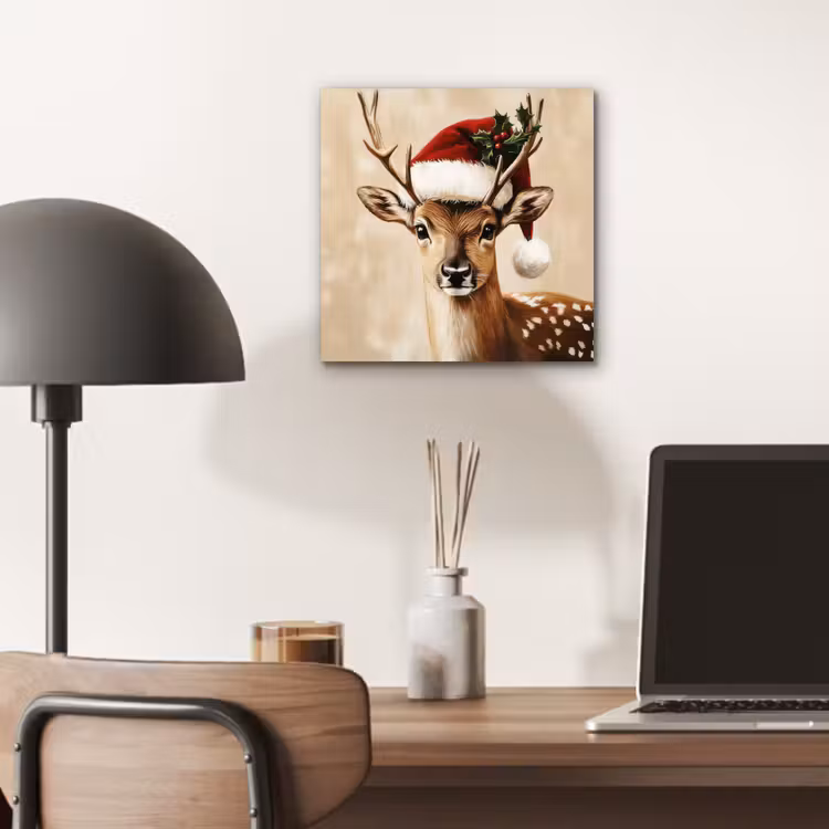 Aluminium schilderij - Kerst - Hert - Gewei - Rood — 6