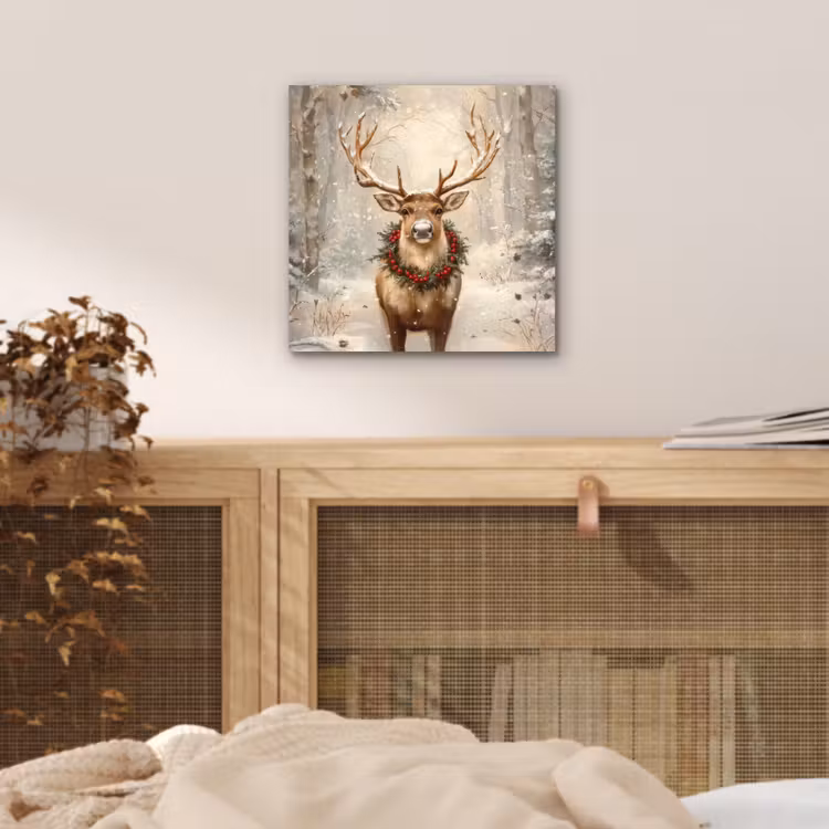 Aluminium schilderij - Kerst - Rendier - Winter - Krans — 4