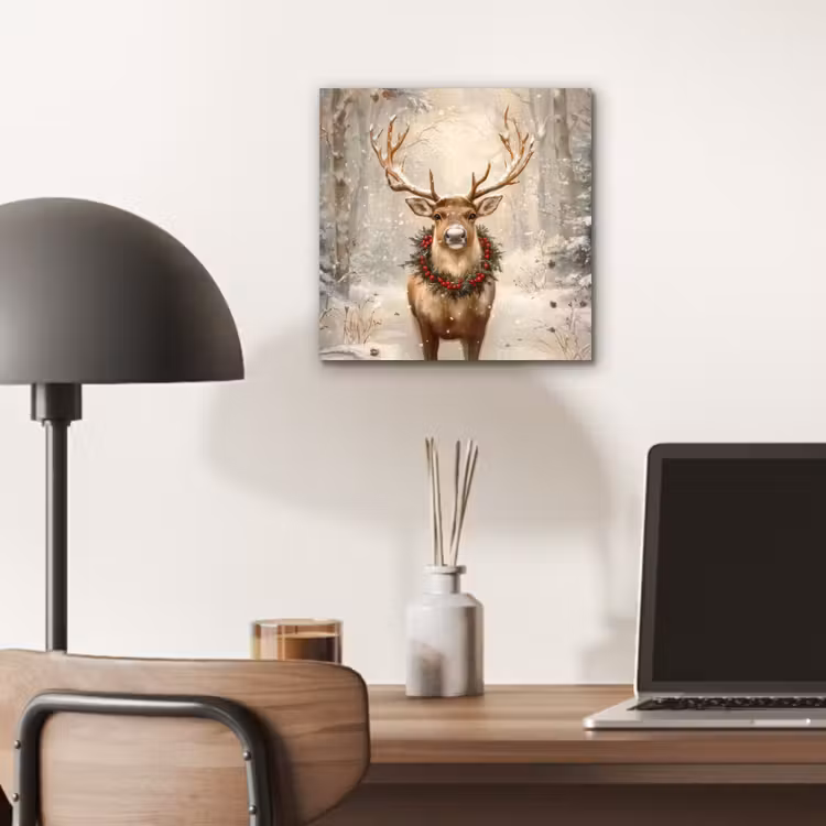 Aluminium schilderij - Kerst - Rendier - Winter - Krans — 6