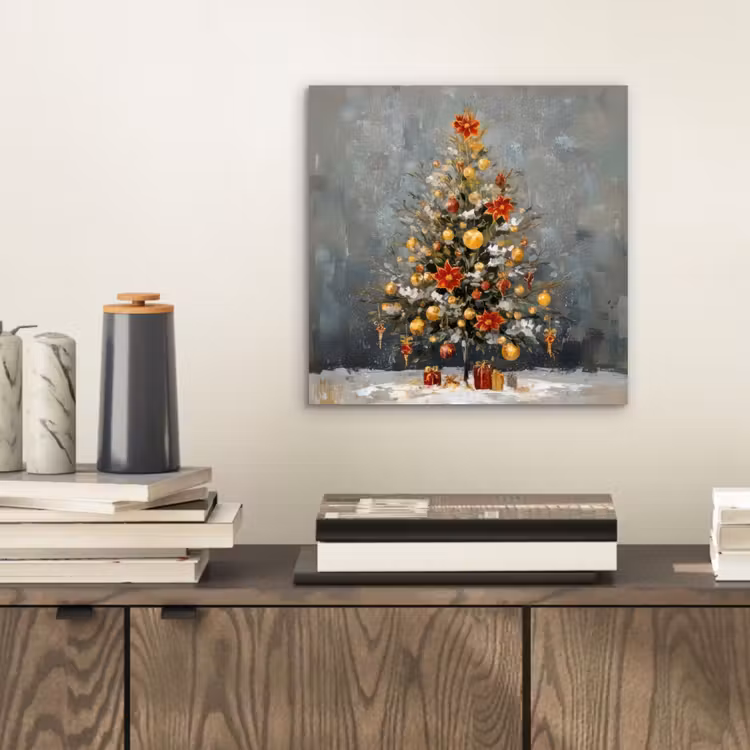 Aluminium schilderij - Kerstboom - Cadeaus - Rood - Goud — 2