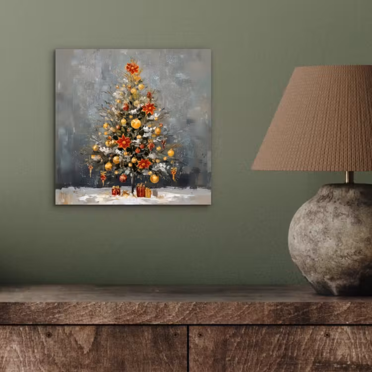Aluminium schilderij - Kerstboom - Cadeaus - Rood - Goud — 3
