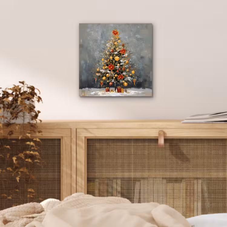 Aluminium schilderij - Kerstboom - Cadeaus - Rood - Goud — 4