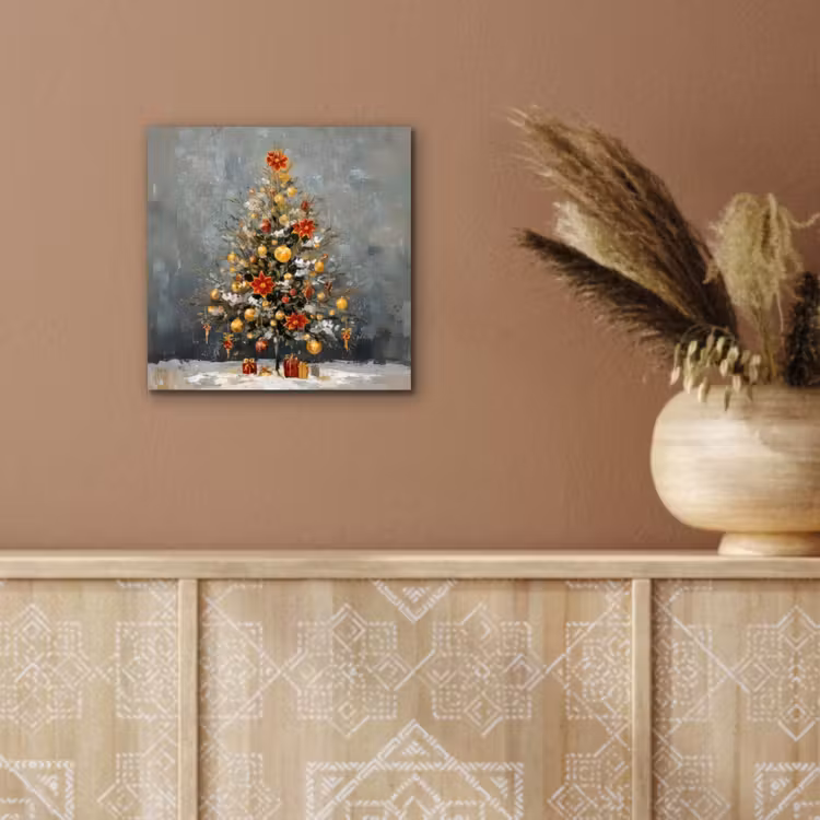 Aluminium schilderij - Kerstboom - Cadeaus - Rood - Goud — 5