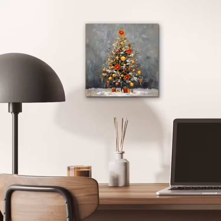 Aluminium schilderij - Kerstboom - Cadeaus - Rood - Goud — 6