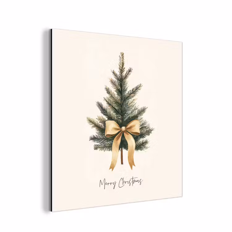 Aluminium schilderij - Kerstboom - Kerst - Merry Christmas - Beige — 1