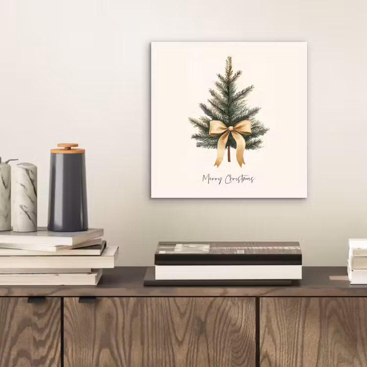 Aluminium schilderij - Kerstboom - Kerst - Merry Christmas - Beige — 2