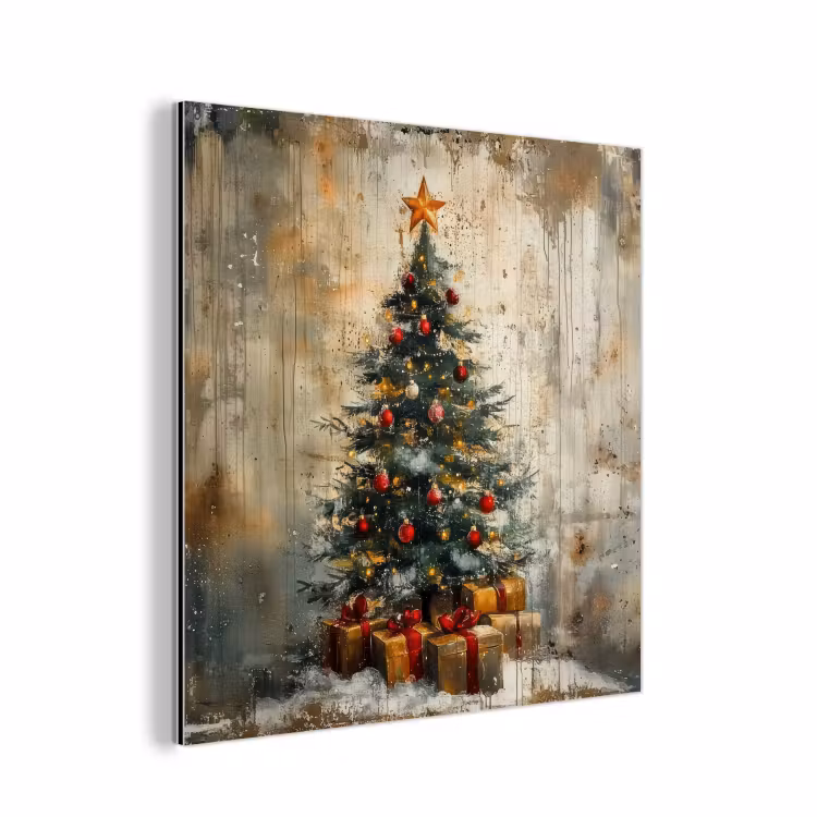 Aluminium schilderij - Kerstboom - Vintage - Kerst - Cadeau — 1