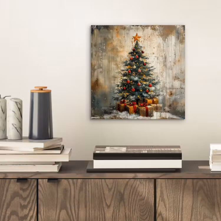 Aluminium schilderij - Kerstboom - Vintage - Kerst - Cadeau — 2