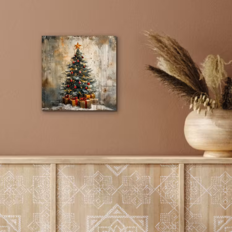 Aluminium schilderij - Kerstboom - Vintage - Kerst - Cadeau — 5